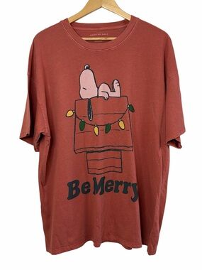 American Eagle Snoopy Be Merry Christmas Tee Red Graphic L/XL